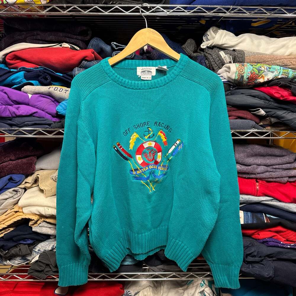 Vintage Davison's of Bermuda Off Shore Racing 12 Meter Ocean Series Teal Cotton